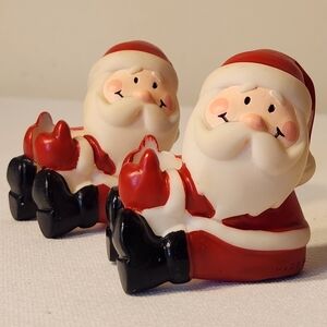 Two Vintage American Greetings Santa Claus Dinner Taper Candle Attachments